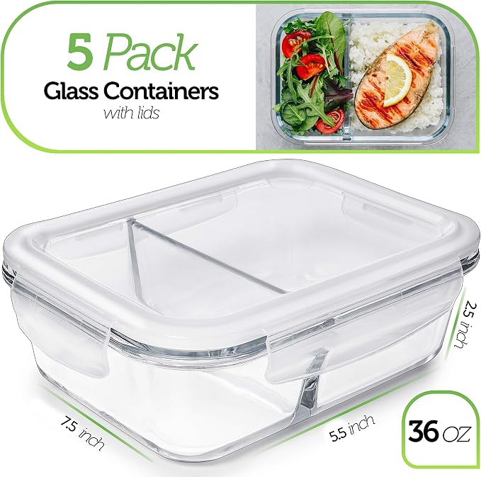 Prep Naturals 36oz Glass Meal Prep Containers - Image 2