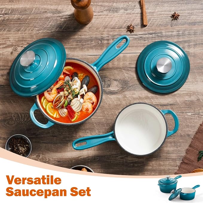Homikit 1 QT & 2 QT Saucepan Set, Enameled Cast Iron Saucepan - Image 7