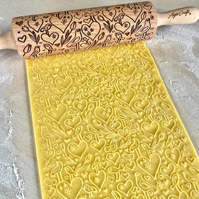 LOVE BIRDS Embossing Rolling Pin – Laser Engraved Dough Roller - Image 4
