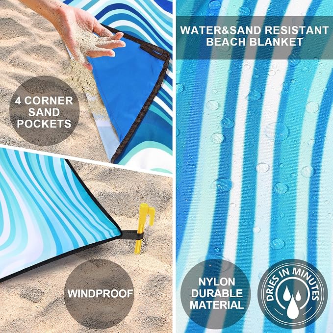 WIWIGO Beach Blanket Waterproof Sandproof Beach Mat 79" X 83"/10'x9'for 2-8 - Image 3