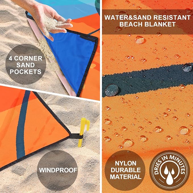 HIHOHO Beach Blanket Waterproof Sandproof Extra Large Beach Mat 79" X - Image 3