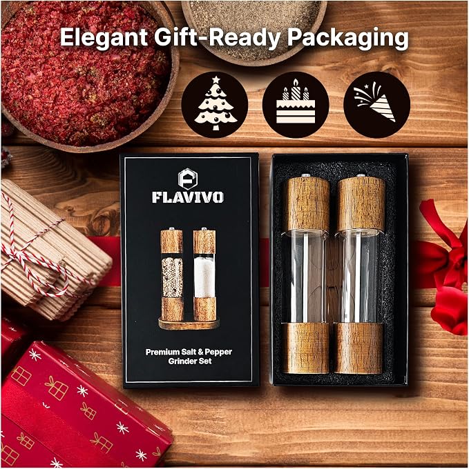 Wooden Salt and Pepper Grinder Set, Manual Premium Acrylic Salt and pepper Mills - Image 6