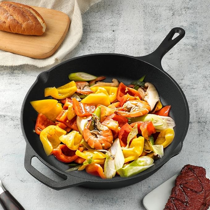 12 Inch Cast Iron Skillet, Pre-Seasoned Frying Pan - Image 5