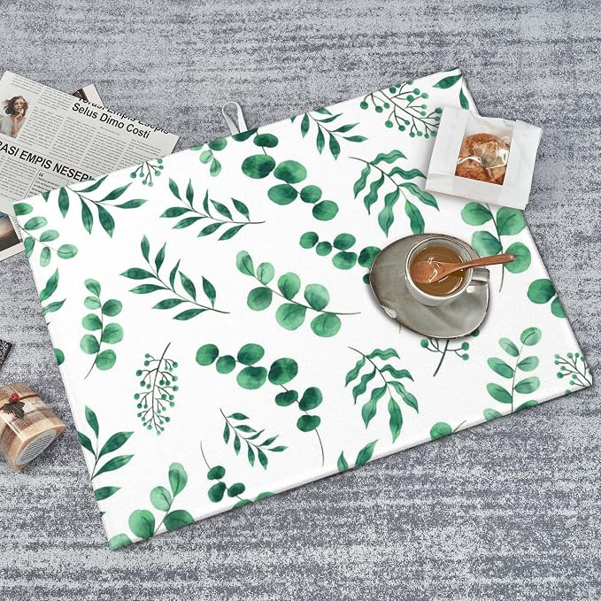 Watercolor Plant Green Leaves Dish Drying Mat - Image 6