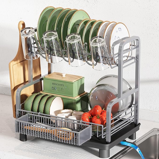 romision 2 Tier Compact Stainless Steel Dish Drainers Drying Rack by Romision