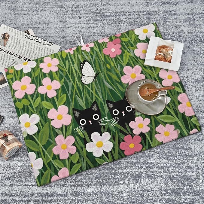 Pink Floral Cat Dish Drying Mat - Image 6