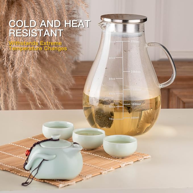 Glass Pitcher with Lid, 88 Ounces -2500ml with Precise Scale Line, Hot/Cold - Image 7