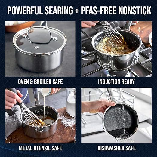 Blue Diamond Hybrid Nonstick Stainless Steel 1.57QT Saucepan - Image 3