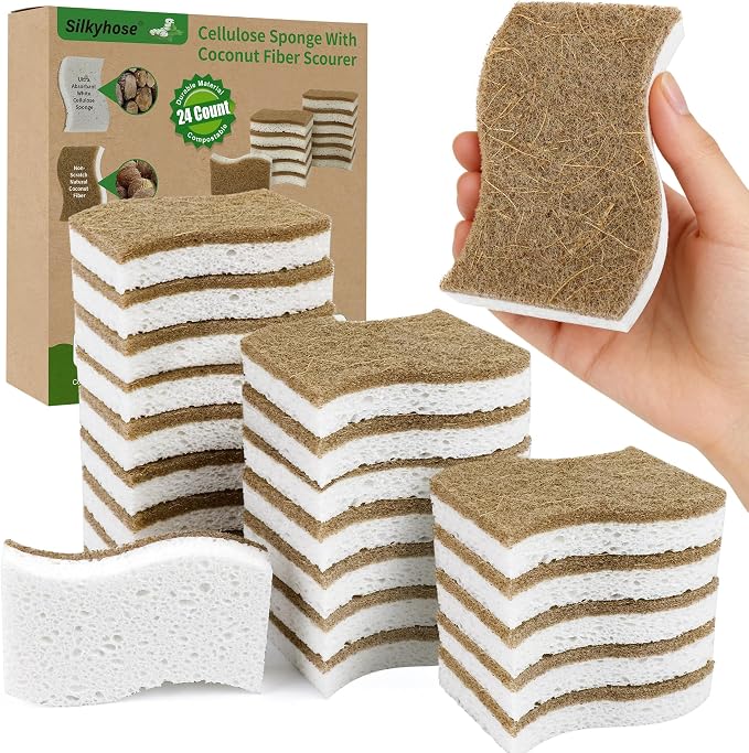 Natural Kitchen Sponges, Biodegradable & Compostable | Non-Scratch Cellulose by Silkyhose