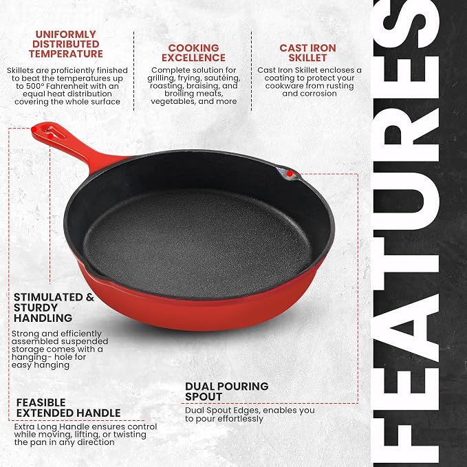 Utopia Kitchen Cast iron Skillets 3 Piece Set, Chefs Pan, Pre Seasoned Cast - Image 4
