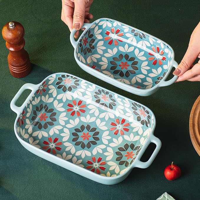 ONCCI Ceramic Baking Dish Set, 2-Piece Hand-painted Porcelain Rectangular - Image 6