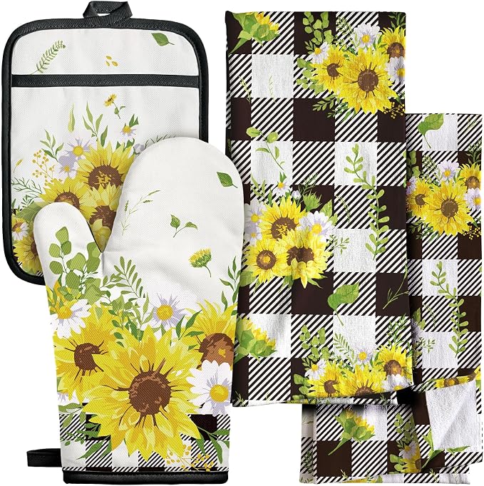 Miss Adola 270 GSM Cotton Kitchen Towels, Oven Mitt and Pot Holder by MissAdola