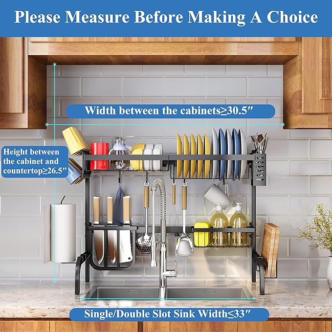 SAYZH Over The Sink Dish Drying Rack, Adjustable 2 Tier Metal Steel Dish Drying - Image 8