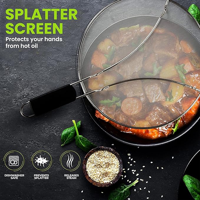 13" Grease Splatter Screen for Cooking | Stainless Steel Oil Splatter Guard and - Image 2