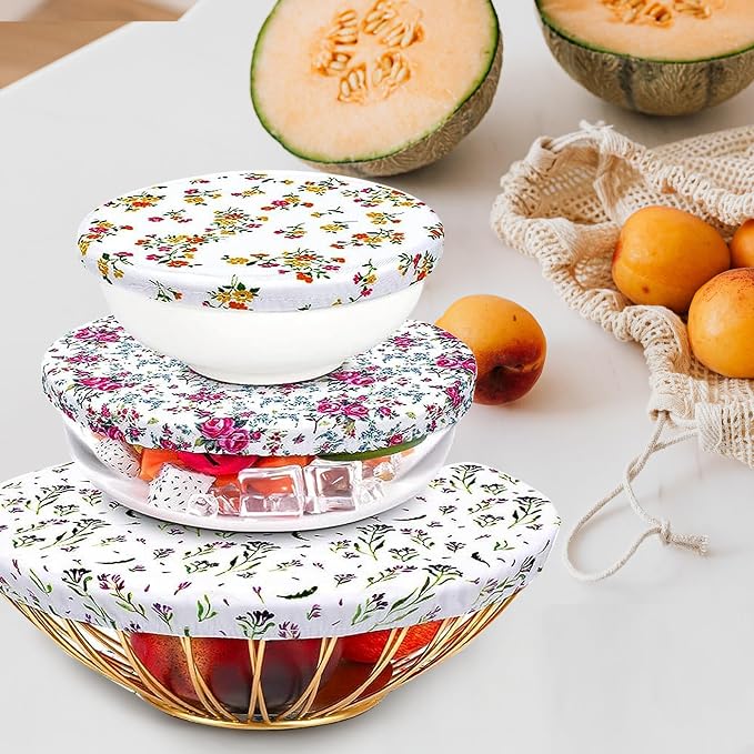10Pcs Reusable Bowl Covers In 5 Size, Stretch Cloth Fabric Dish Cover Kitchen - Image 4
