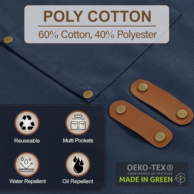 RUVANTI Work Aprons for Men, Oil & Water Repellent, PolyCotton Cross Back - Image 3