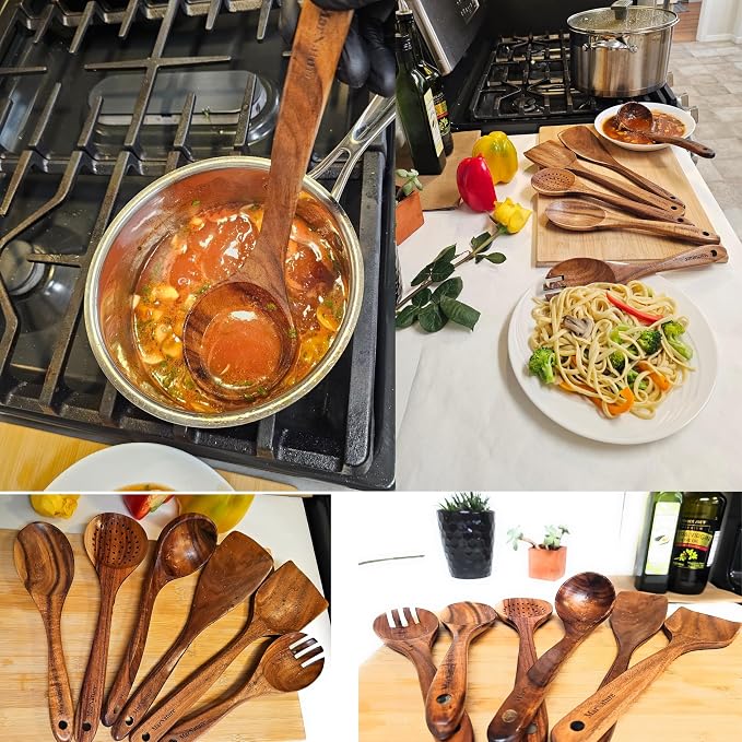 Teak Wood Kitchen Utensils Set – 6 Piece, Sustainable Teak Cooking Utensils - Image 10