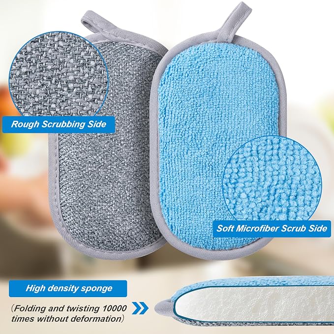 Dual-Sided Multi-Purpose Scrub Sponges, Non-Scratch Dishwashing Sponges - Image 2