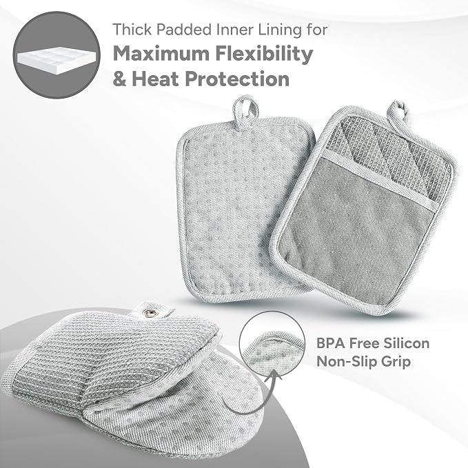 Casa Platino Heat Resistant Oven Mitts & Potholders, 4-Piece – Oven Mitt and - Image 3