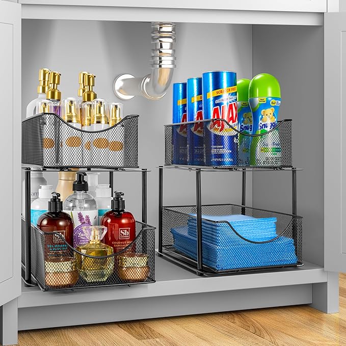 Sorbus 2 Sets of 2 Tier Metal Under Sink Organizer - Image 2