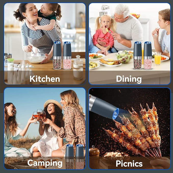 UNNEES Gravity Electric Salt and Pepper Grinder set of 2, Automatic Salt And - Image 7