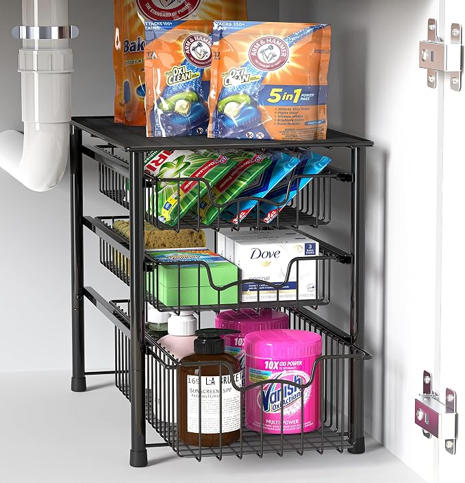 Simple Houseware Stackable 3 Tier Sliding Basket Organizer Drawer - Image 4