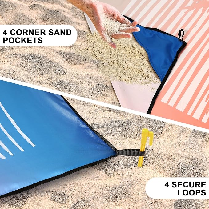 WIWIGO Beach Blanket Waterproof Sandproof Beach Mat 79" X 83"/10'x9'for 2-8 - Image 2