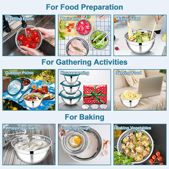 E-far Mixing Bowls with Lids and Graters, Stainless Steel Salad Mixing Bowl - Image 5