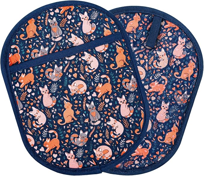 Pot Holders Set of 2 with Transparent Clear Silicone Shell and Nice Cat Flower by REDLMLDETA
