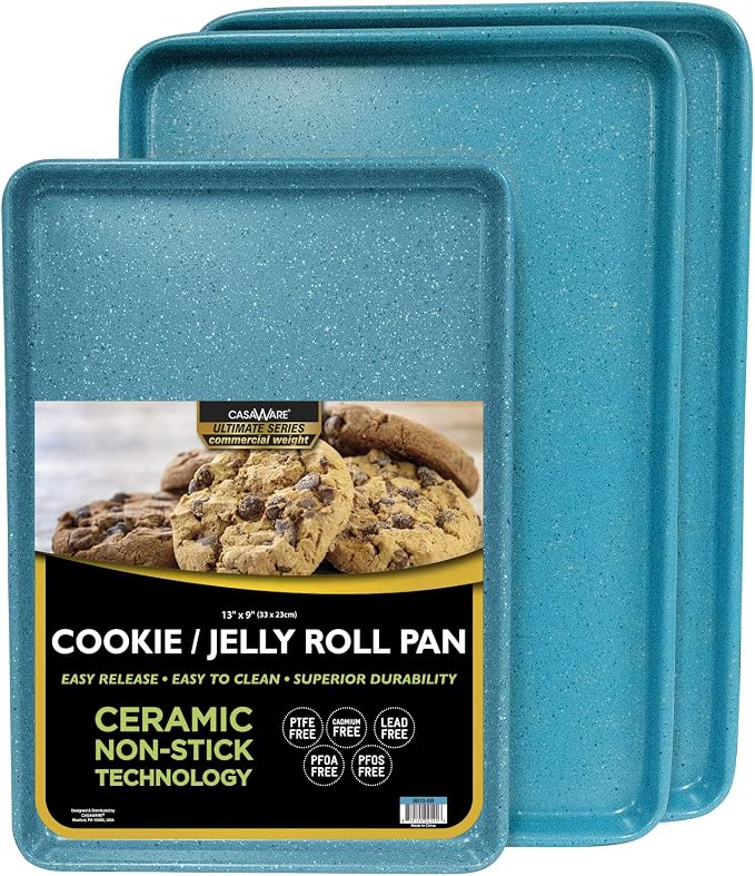 casaWare 3pc Ultimate Commercial Weight Cookie Sheet Set, Two 15 x 10-Inch Pans by casaWare