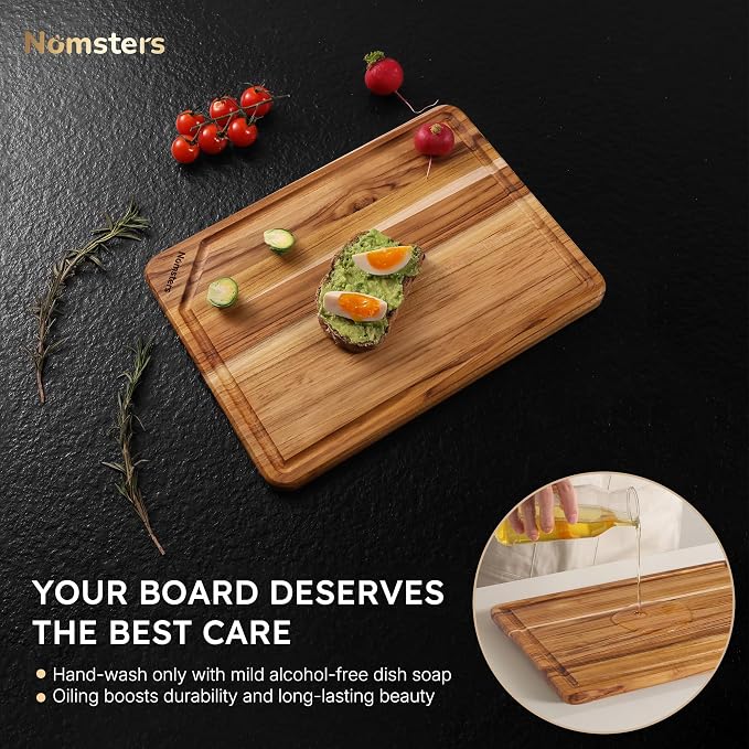 Teak Wood Cutting Board for Kitchen 13inch Charcuterie Board Serving Heavy Duty - Image 8