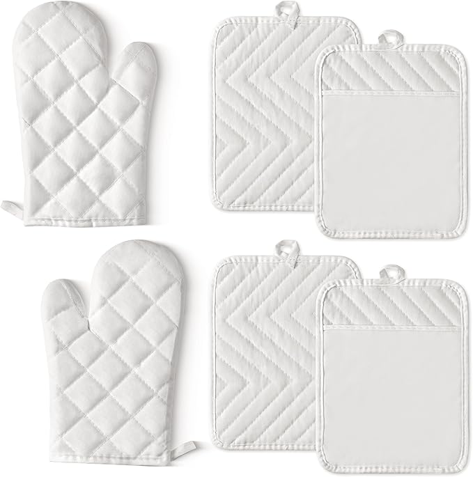 GROBRO7 6Pcs Cotton Oven Mitts and Pot Holders Set Heat Resistant Hot Pads by GROBRO7