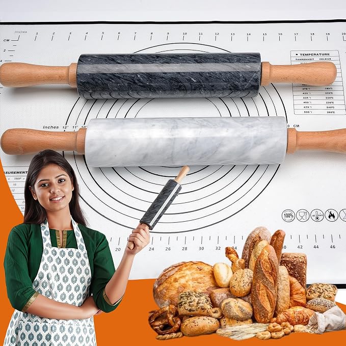 18.5 inches Marble Rolling Pin, Large Non-Stick Dough Roller, - Image 6