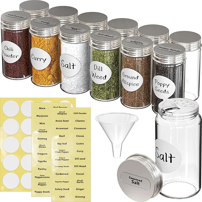 Simple Houseware 12-Pack 3 oz Glass Spice Jars, Round Bottles by SimpleHouseware