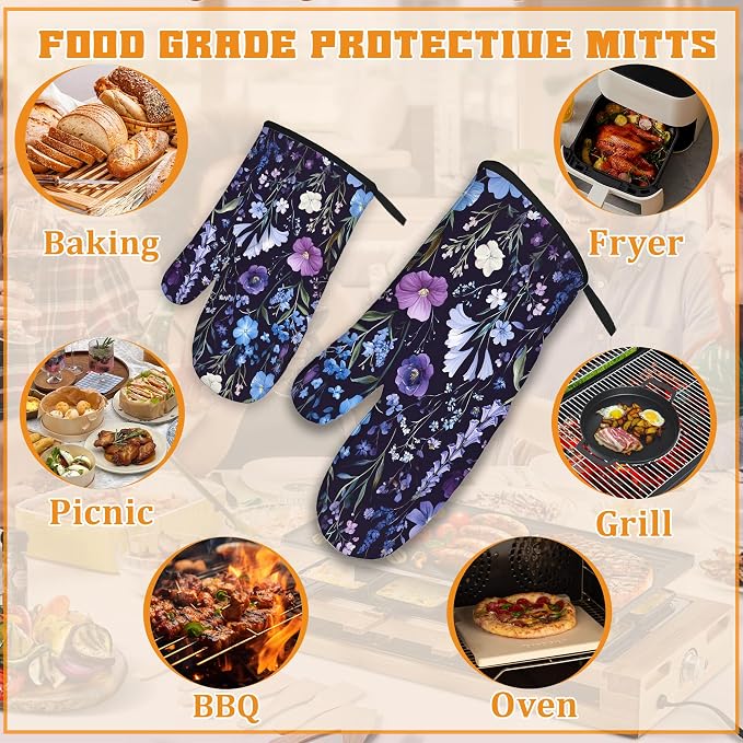 Wildflowers Oven Mitts and Pot Holders, Vintage Garden Herb Flower Heat - Image 5