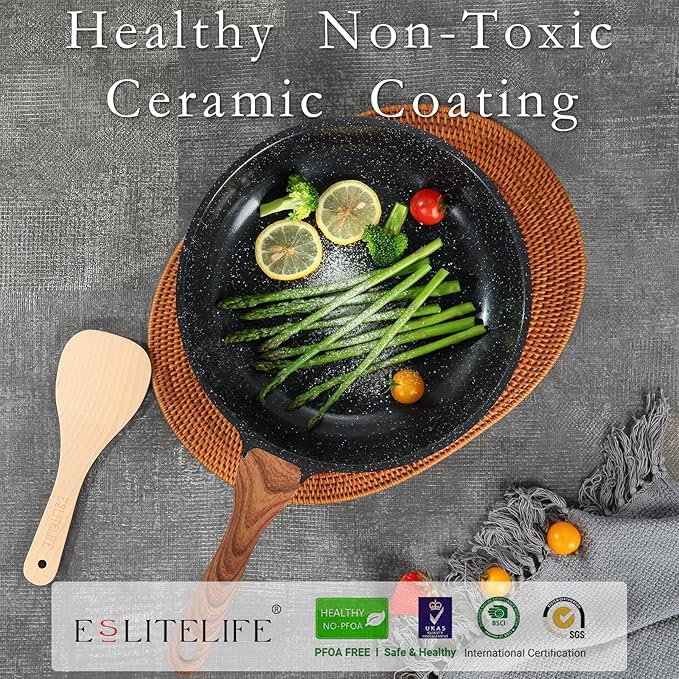 ESLITE LIFE Nonstick Ceramic Frying Pan Skillet, Non-Toxic Egg Omelette Kitchen - Image 3