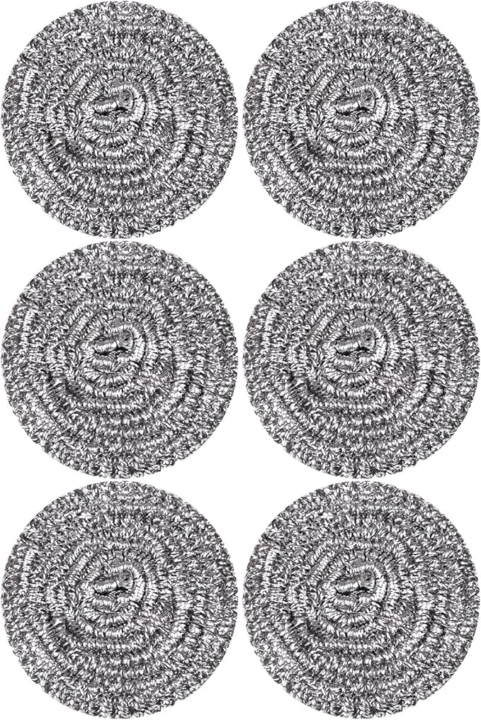 Carrie Joe Stainless Steel Scourer Heavy Duty Scrubber Pads Steel Wool Pack of 6 by Carrie+Joe