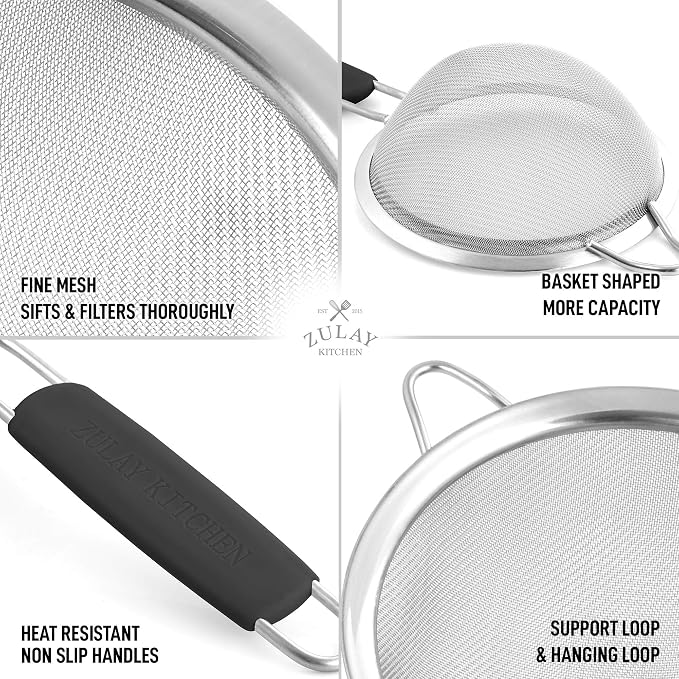 Zulay Kitchen Premium Stainless Steel Fine Mesh Strainer Set - Image 4
