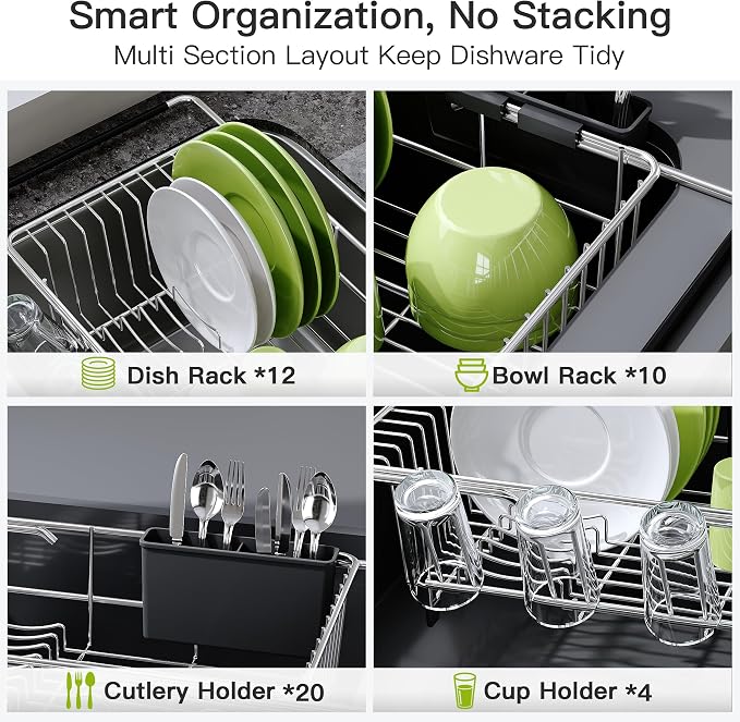 JASIWAY Dish Drying Rack in Sink, Expandable Stainless Steel Dish Drainers - Image 7