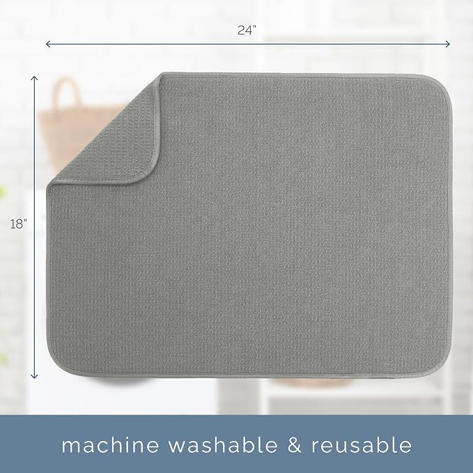 S&T INC. Dish Drying Mat XL, 18” x 24”, Absorbent Microfiber Kitchen Counter Mat - Image 6