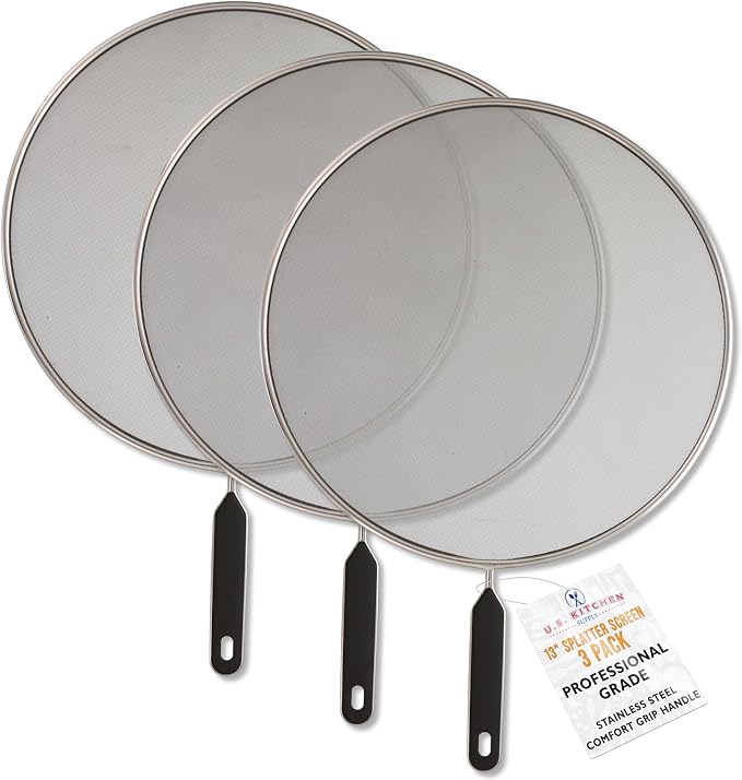 U.S. Kitchen Supply 3-Piece Stainless Steel Splatter Guard Set 13" Fine Mesh by USKitchenSupply