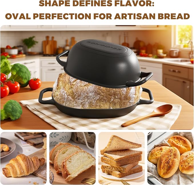 Oval Dutch Oven for Bread Baking 12 x 8 Inch, Pre-Seasoned Cast Iron Bread Oven - Image 6