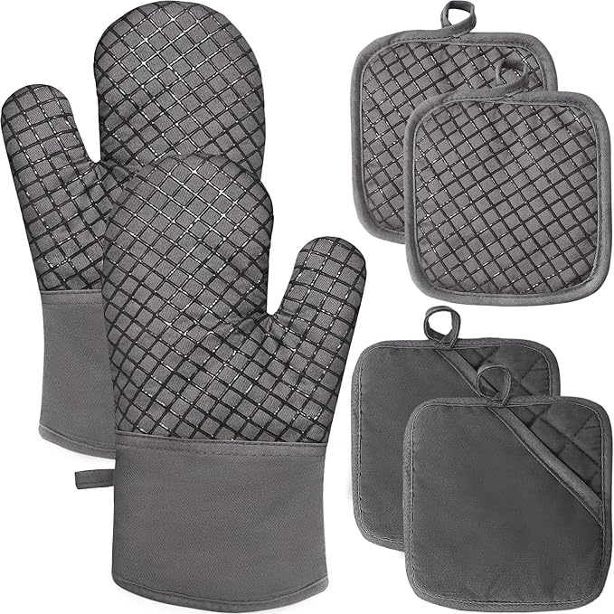 4 Pcs Oven Mitts and Pot Holders, High Heat 500°F Resistant Glove Potholder by Jizvxe