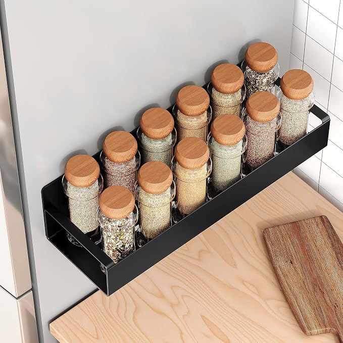Vetacsion 4 Pack Moveable Fridge Magnetic Spice Racks, Metal Black - Image 3