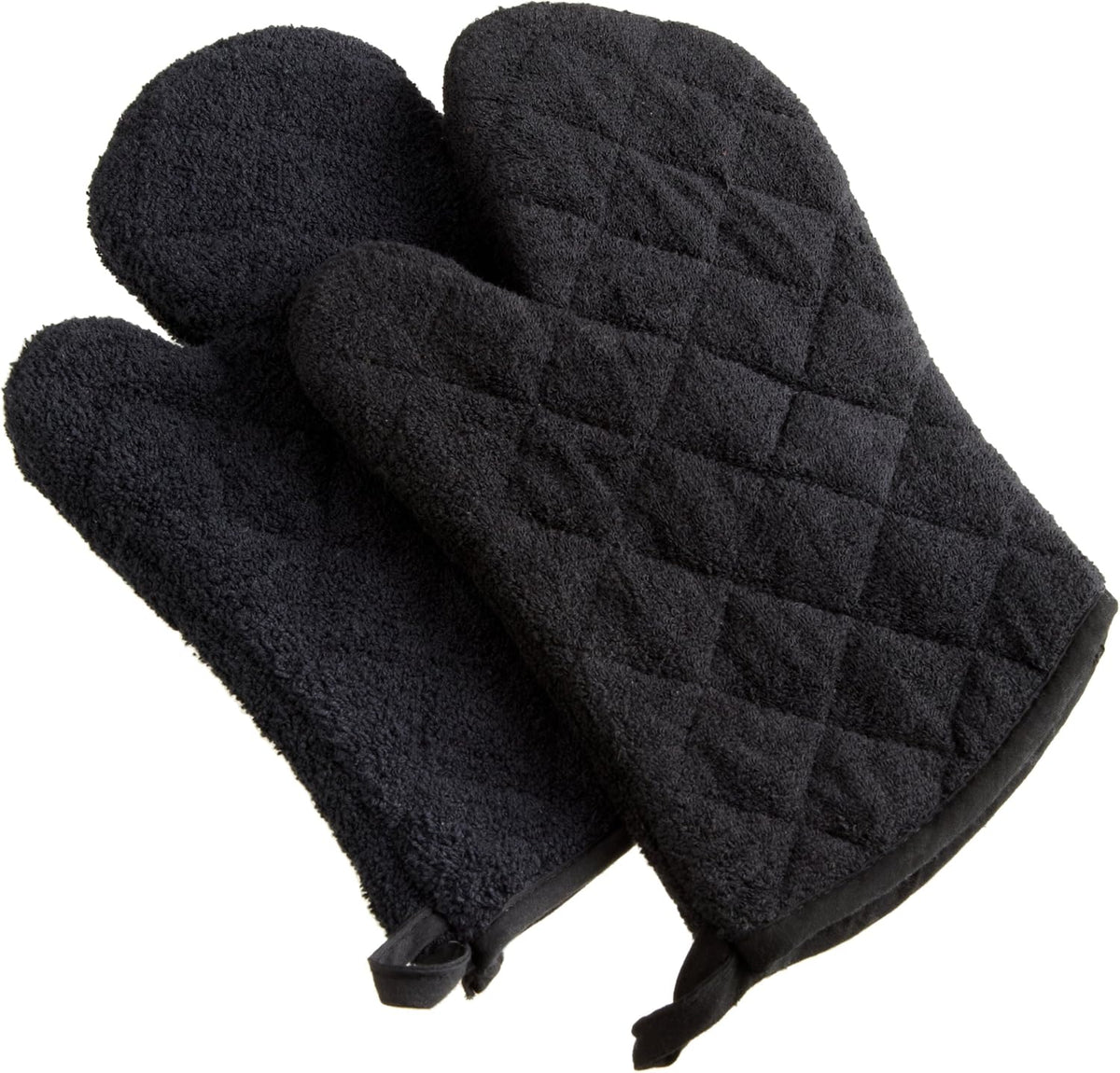 DII Terry Oven Mitts Set of 2, 7x13 Quilted Cotton Oven Gloves, Black