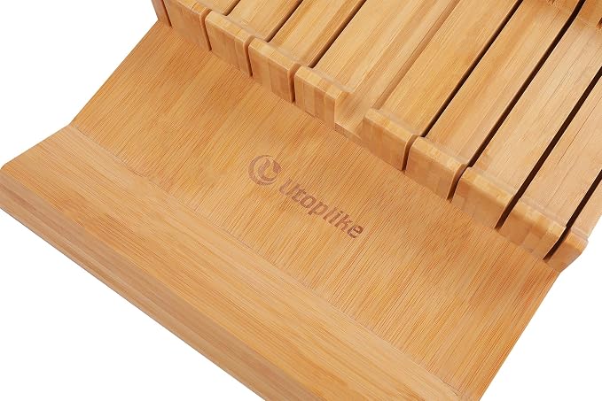 Utoplike In-drawer Knife Block Bamboo Kitchen Knife Drawer Organizer Large - Image 8