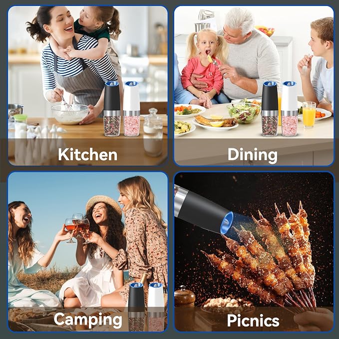 UNNEES Gravity Electric Salt and Pepper Grinder set of 2, Automatic Salt And - Image 7