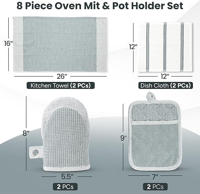 Casa Platino 8-Piece Mini Oven Mitt & Pot Holder Set – 500°F Heat Resistant - Image 2