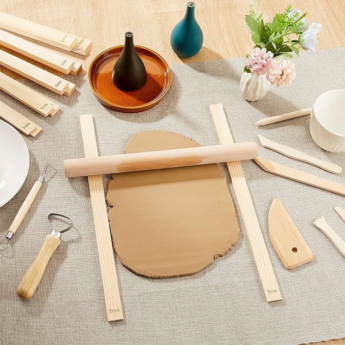 Sasylvia 20 Pcs Pottery Rolling Pin Guides Wood Teaching Rolling Mud Stick - Image 7