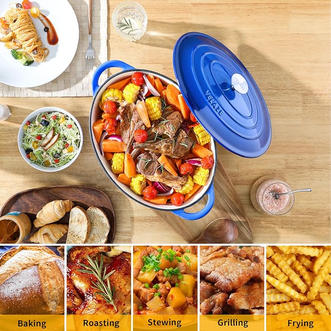 Velaze 7.5 QT Enameled Oval Dutch Oven Pot - Image 5
